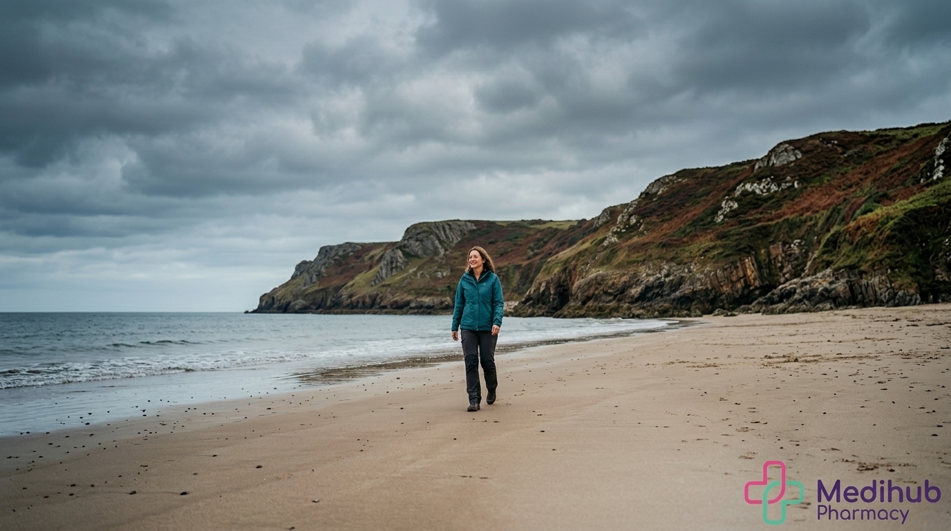 woman-walking-gower-peninsula-beach-weight-loss-swansea
