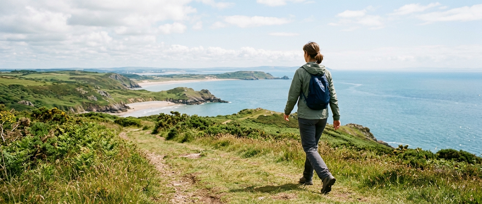 Walking a coastal path near Swansea - staying active with Foundayo weight loss treatment at Medihub Pharmacy