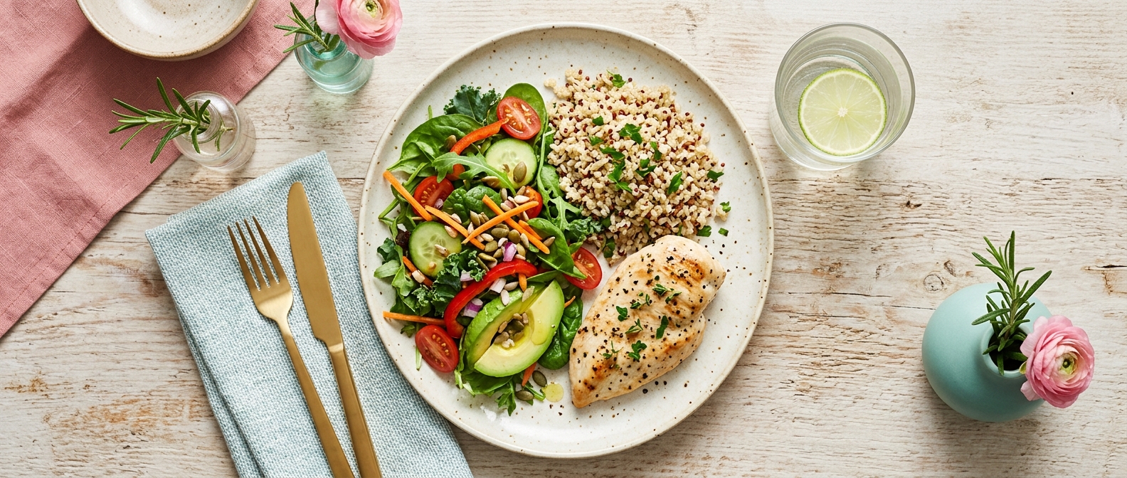 A balanced healthy meal supporting type 2 diabetes management alongside Foundayo