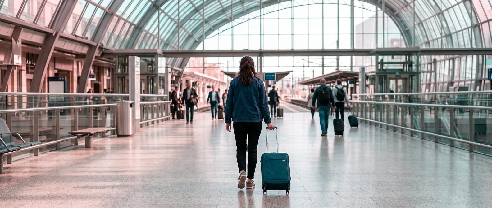 A traveller at a train station, representing a daily treatment that fits around travel and shift work